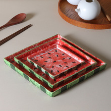 玖田烧陶瓷手绘西瓜盘子好看托盘日式寿司盘小菜碟子高颜值四方盘