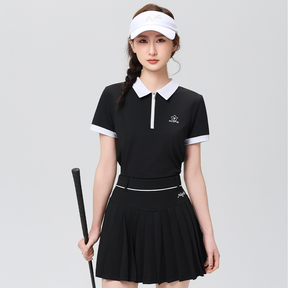 Summer Sports Casual Clothing Ladies Short Sleeve Contrast Color Lapel T-Shirt Fashion Easiest for Match Classic Quick Dry Breathable Suit