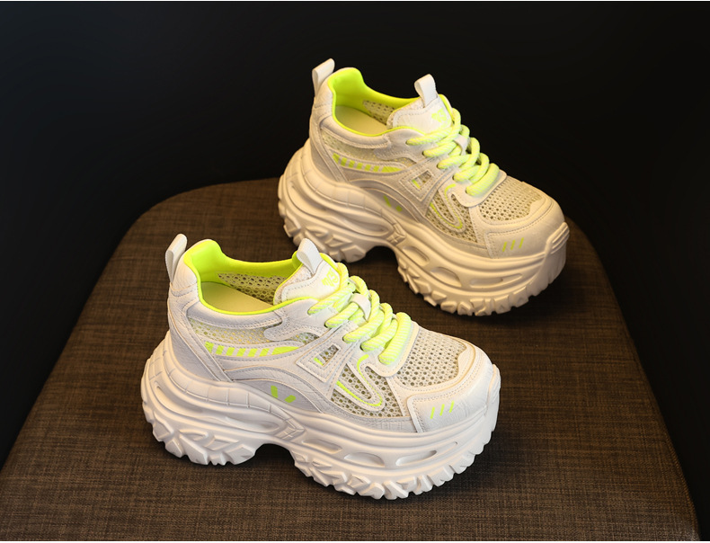 Giày sneaker nữ đế dày chunky lưới thoáng khí tăng chiều cao — Xám bạc chi tiết 4