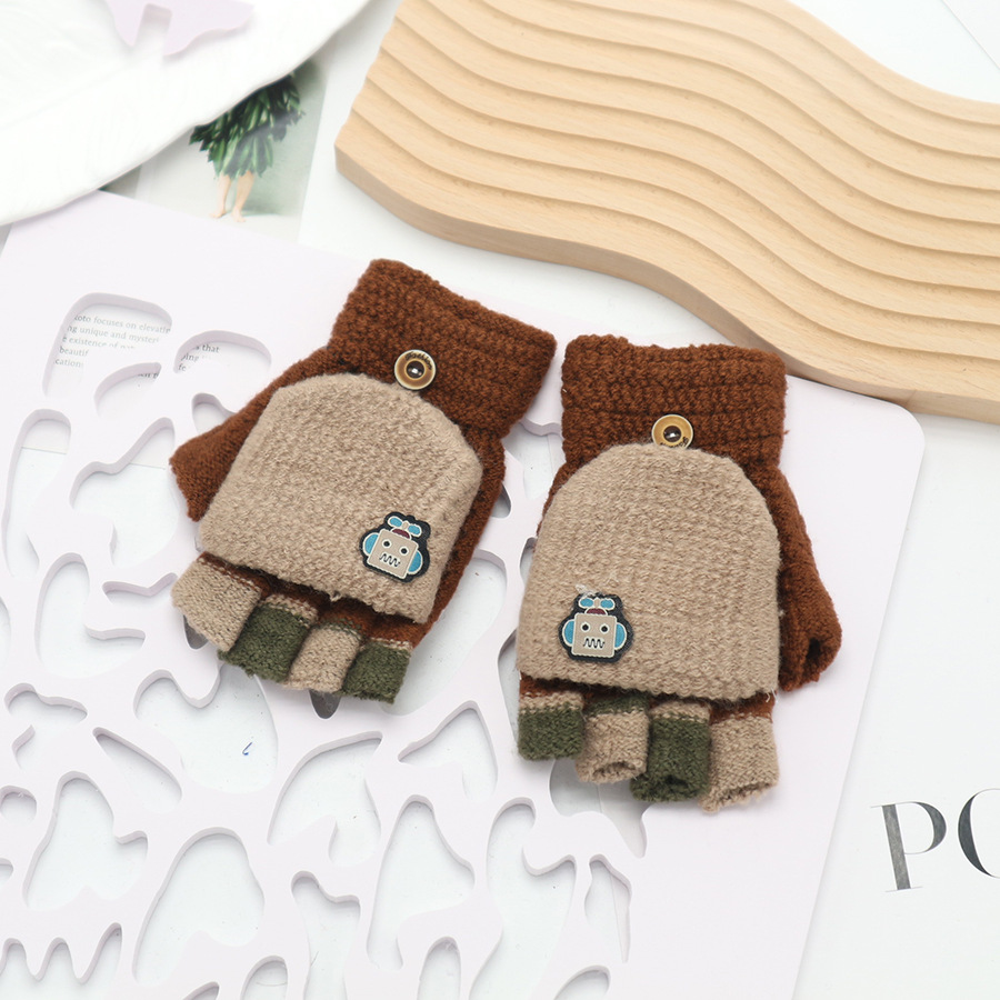 Guantes de invierno de medio dedo para niños niños niños niños niñas estudiantes lindos guantes de peluche de dibujos animados