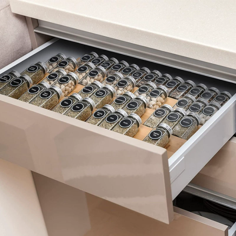 Bamboo adjustable spice rack drawer organizer, 4‑ or 8‑layer kitchen tray