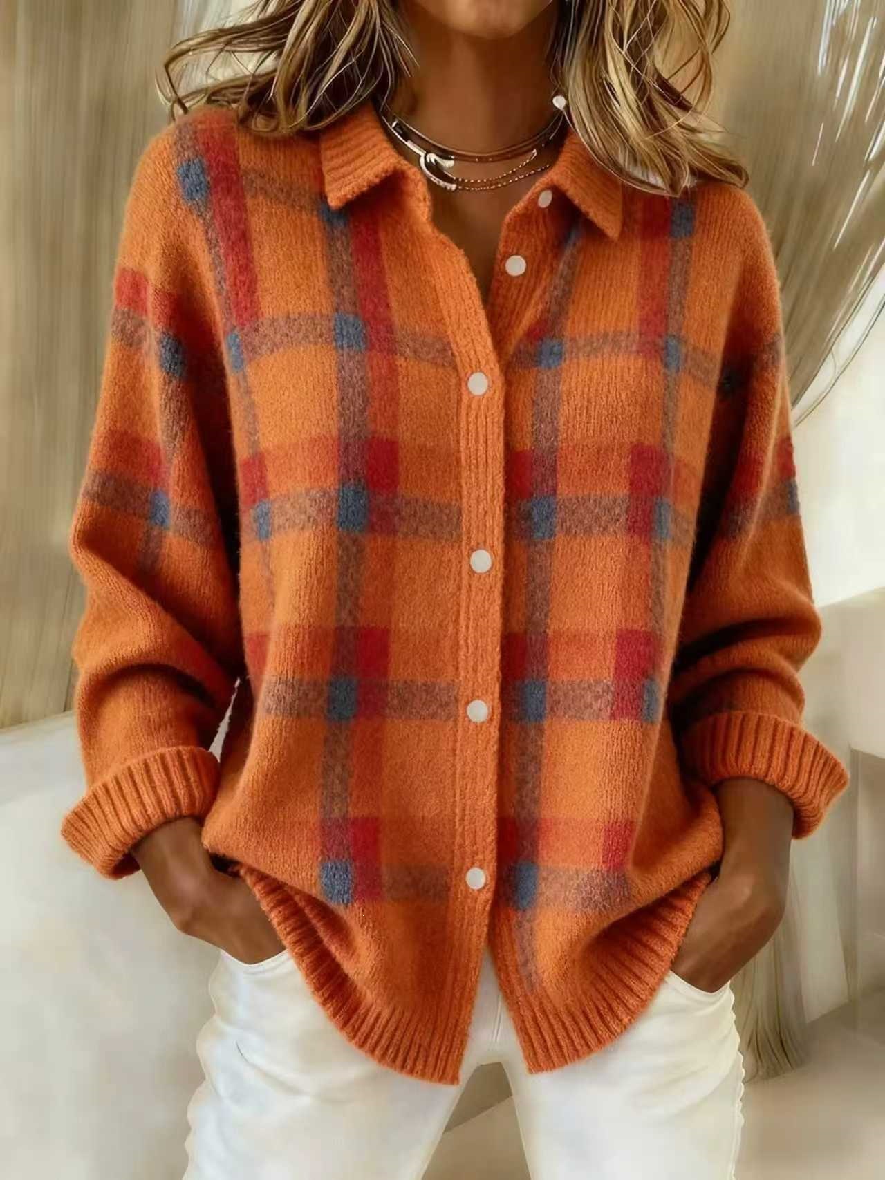 Europa y Estados Unidos transfronterizos Amazon estación independiente de mujer caudal relajado caño invierno cuadrado camisa de cuello largo suéter cardigan