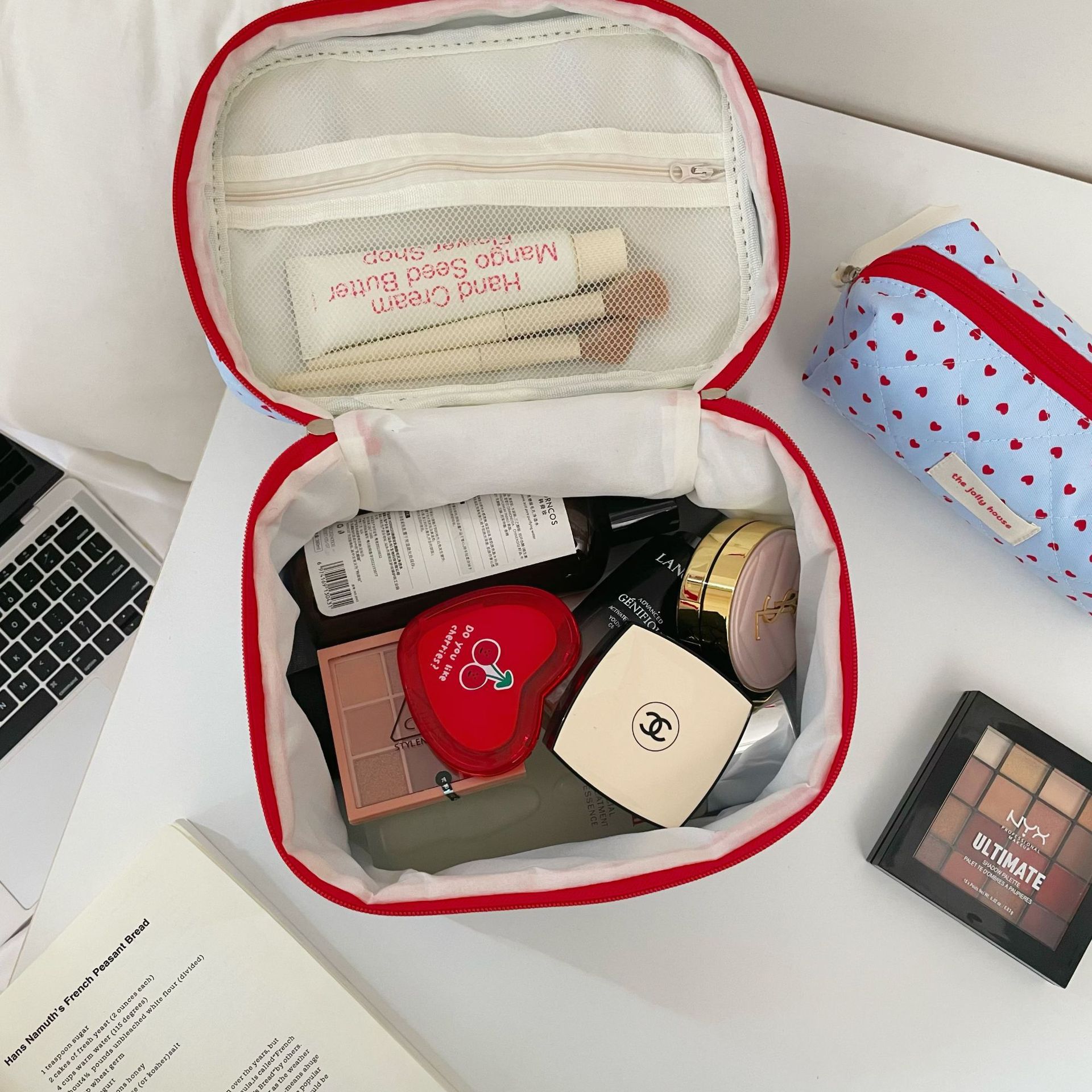 Bolso de cosméticos Blue Love para mujer, lote de una pieza 2025 nuevo bolso de almacenamiento de cosméticos portátil de gran capacidad