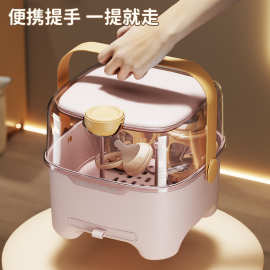 便携带盖奶瓶盒食品级材质防尘防尘防虫幼儿用品收纳箱沥水奶瓶箱