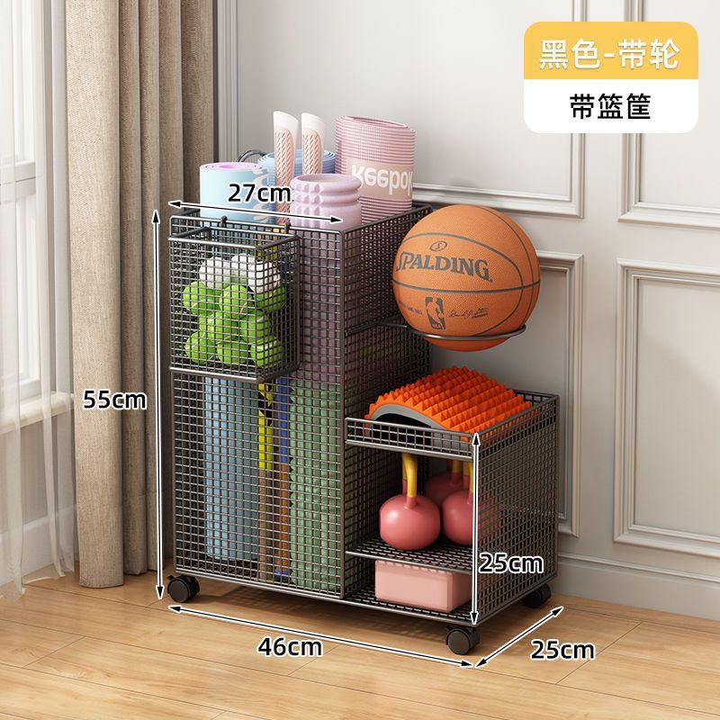Rack de almacenamiento de baloncesto para equipos de gimnasio de deporte interior doméstico rack de almacenamiento de bádminton tipo mat de yoga cesta de almacenamiento con rueda