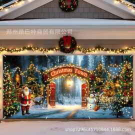 源头工厂热卖圣诞节车库门横幅圣诞老人圣诞树雪人背景布旗帜来图