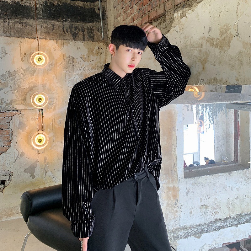 Design Sense silver Flash Sequins Pinstripe Gold Suede Shirt Men's Bright Face Texture Sense Casual Shirt Jacket