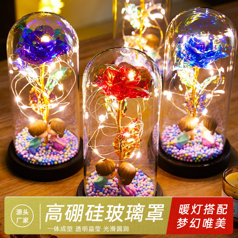 Flor inmortal rosa lámpara de vidrio Qixia Día de San Valentín 520 regalos de flores simuladas adornos de regalo para la madre para la novia