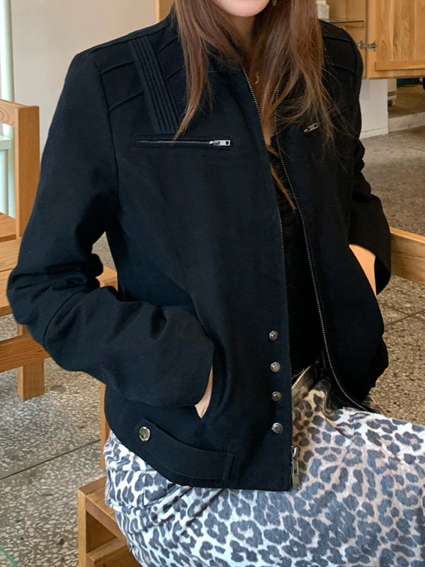 槿一 天赋夹克棉质小众设计感百搭休闲立领工装夹克外套通勤复古|undefined