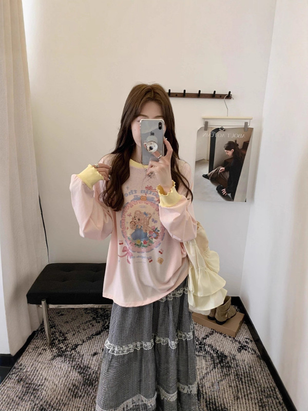 AE 韓国スパンコールクマラグランスリーブ薄型スリム長袖 Tシャツ女性の夏多用途ルーズブラウストップ 516|undefined