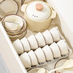 High-Looking Accessible Luxury Coffee-Colored Cream Household Ceramic Tableware Set Bowls, Plates, Noodles, Soup Bowls, Fish Plates, Free Combination Gift