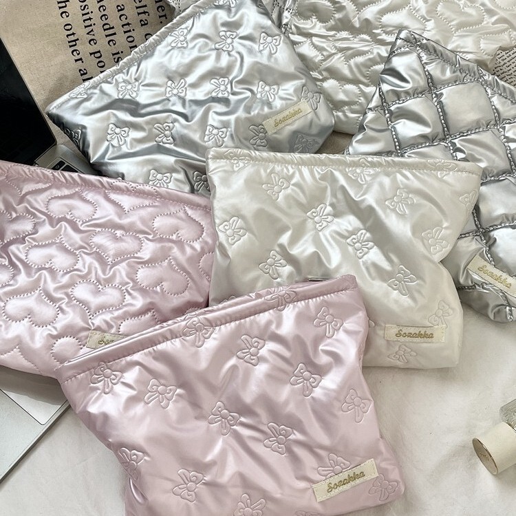 41241 Korean Quilted Pu Heart Clutch Cosmetic Bag Skin Care Product Coin Purse Liner Multi-Functional Storage Bag