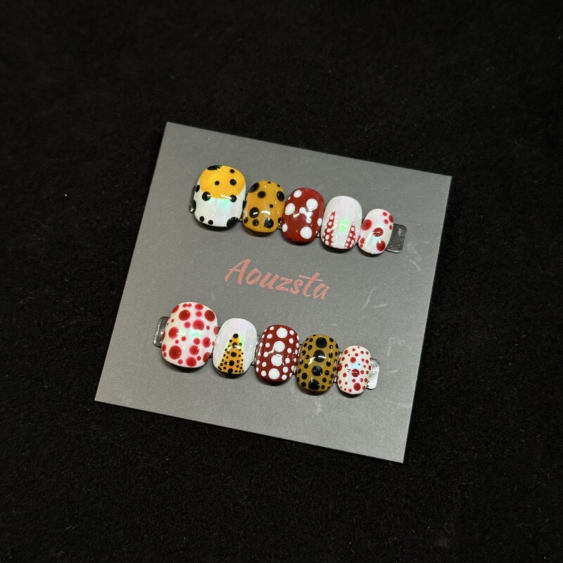 Aoshi Da Ins Cross-Border Colorful Hand-Painted Polka Dot Aurora Short Artistic Handmade Wearable Nails Fake Nails