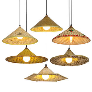 Straw hat lamp chandelier bamboo hat straw hat bamboo restaurant farmhouse hot pot restaurant lamp vintage chandelier commercial restaurant