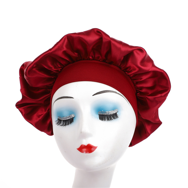 Amazon damas de borde ancho de alto elástico sombrero, sombrero de dormir, sombrero de baño, sombrero de quimioterapia, sombrero de seda, sombrero de cuidado del cabello transfronterizo