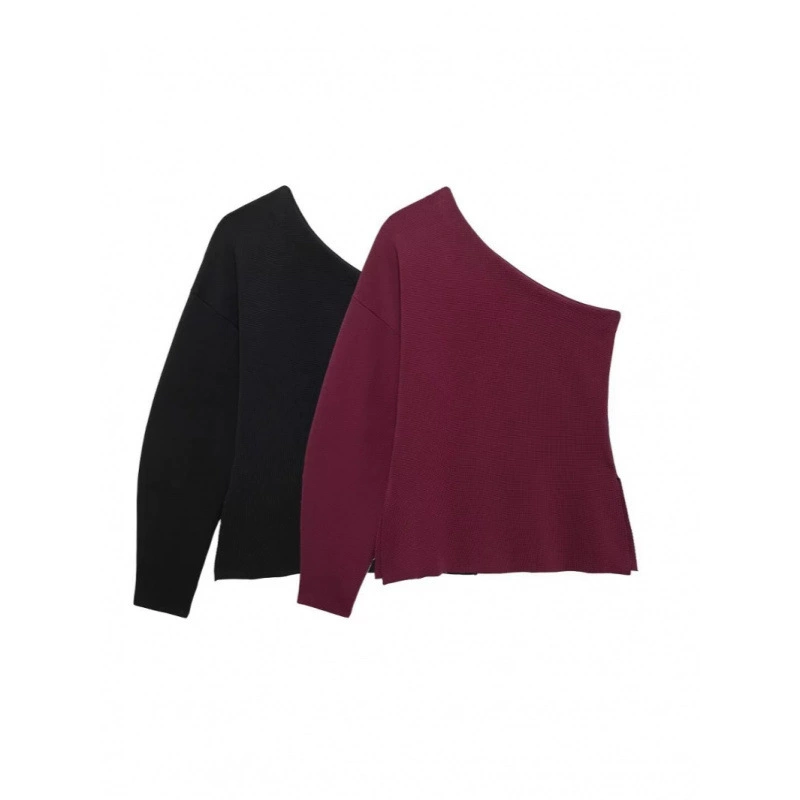 Европейский и американский осенний и зимний женский новый сладкий асимметричный трикотажный топ