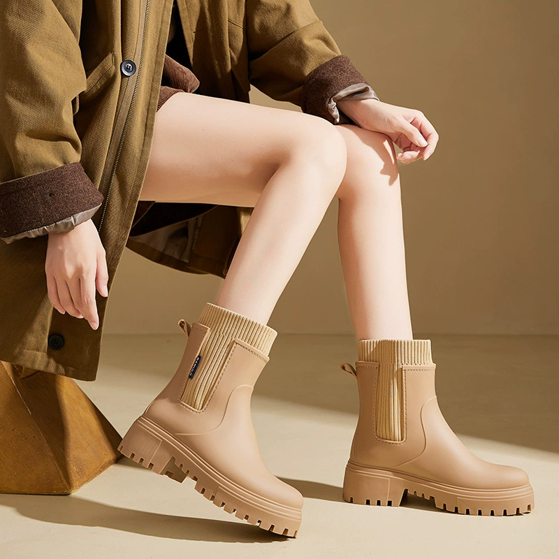 Трансграничная мода дождевая обувь женская резиновая обувь удобная толстая подошва дождевая обувь женская нескользящая кухонная резиновая обувь для кемпинга дикая водонепроницаемая обувь