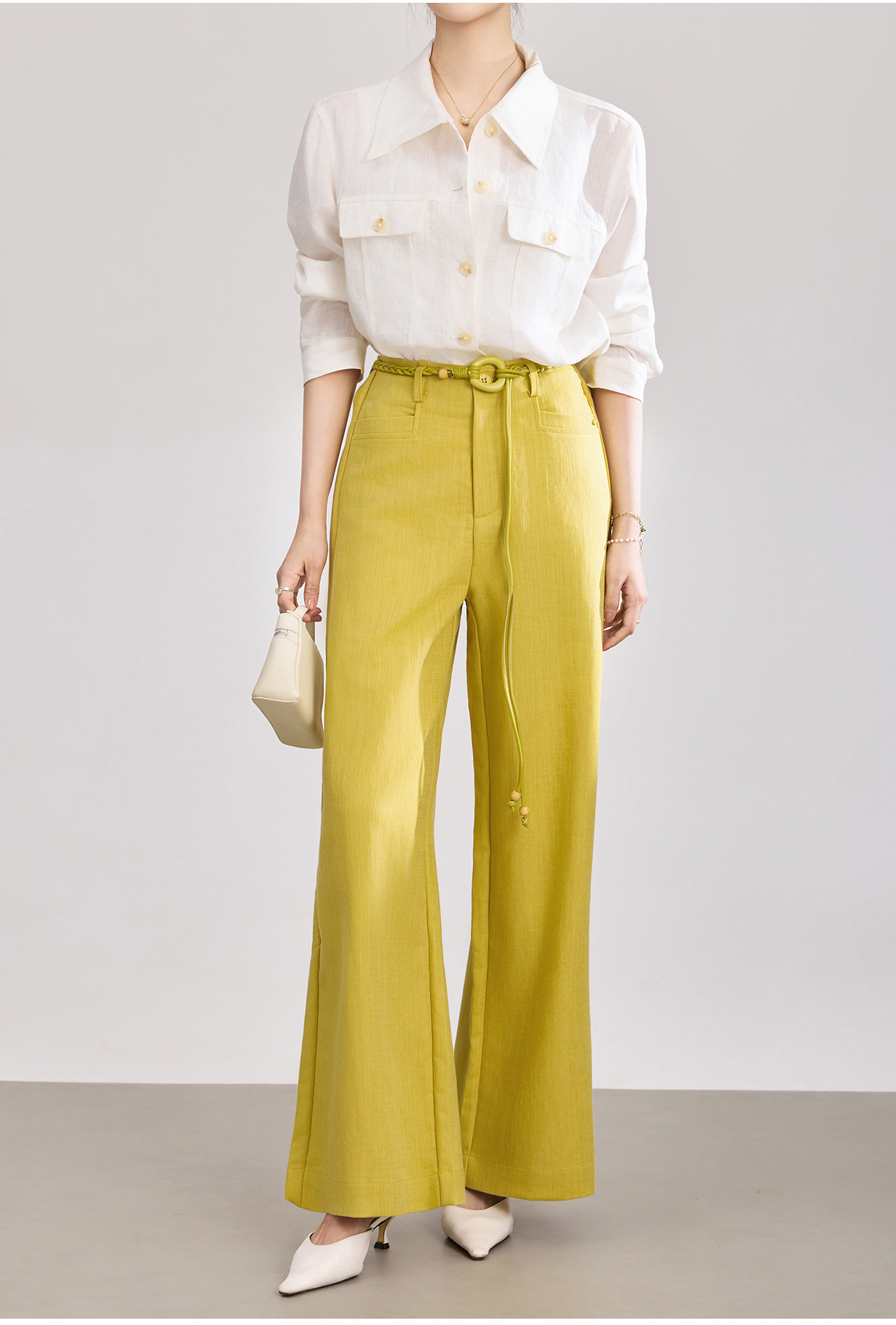 Quần culottes nữ ống rộng chất liệu cotton pha linen mát lạnh — Xanh lông mòng đen chi tiết 3
