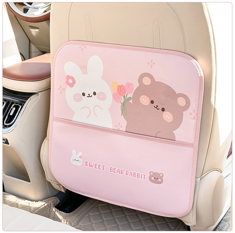 Car seat back anti-kick pad leather easy-to-clean car anti-dirty protection pad cute bear rabbit universal car anti-wear pad