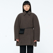 现货韩国am*ment*冬季新款简约翻领廓形中长款羊毛毛呢大衣外套女
