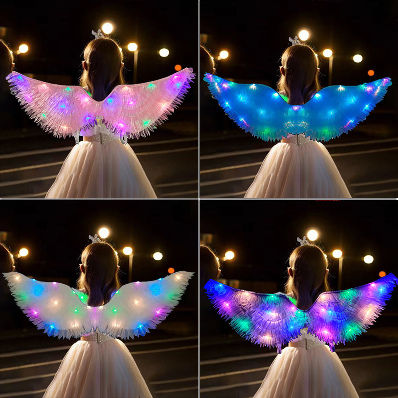 Holiday Angel Neon Feather Coat Luminous Wings Cloth Angel Wings Girls Backwear Halloween Fairy Wings