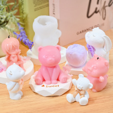 3d动物石膏模具兔子猫咪水晶滴胶家居摆件手工diy香薰蜡烛模具