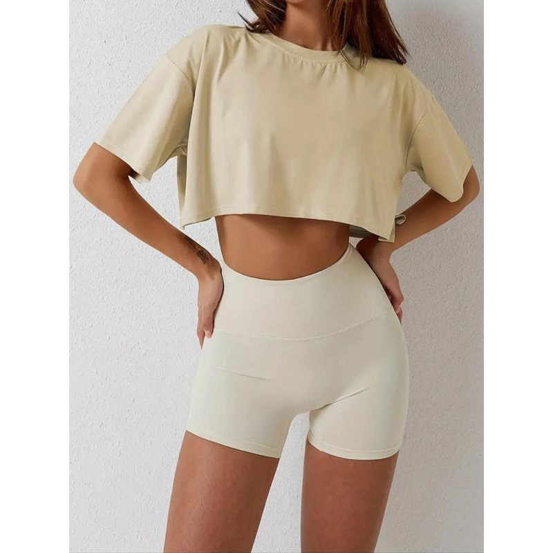 Q 28978 Cropped Crew Neck T-Shirt, Cropped Round Neck Women's T-Shirt, Cross-Border Foreign Trade