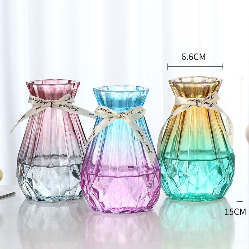 クリエイティブな花瓶ガラス透明水リビングルームの装飾品フラワーアレンジメント北欧シンプルなリッチバンブードライフラワー|undefined
