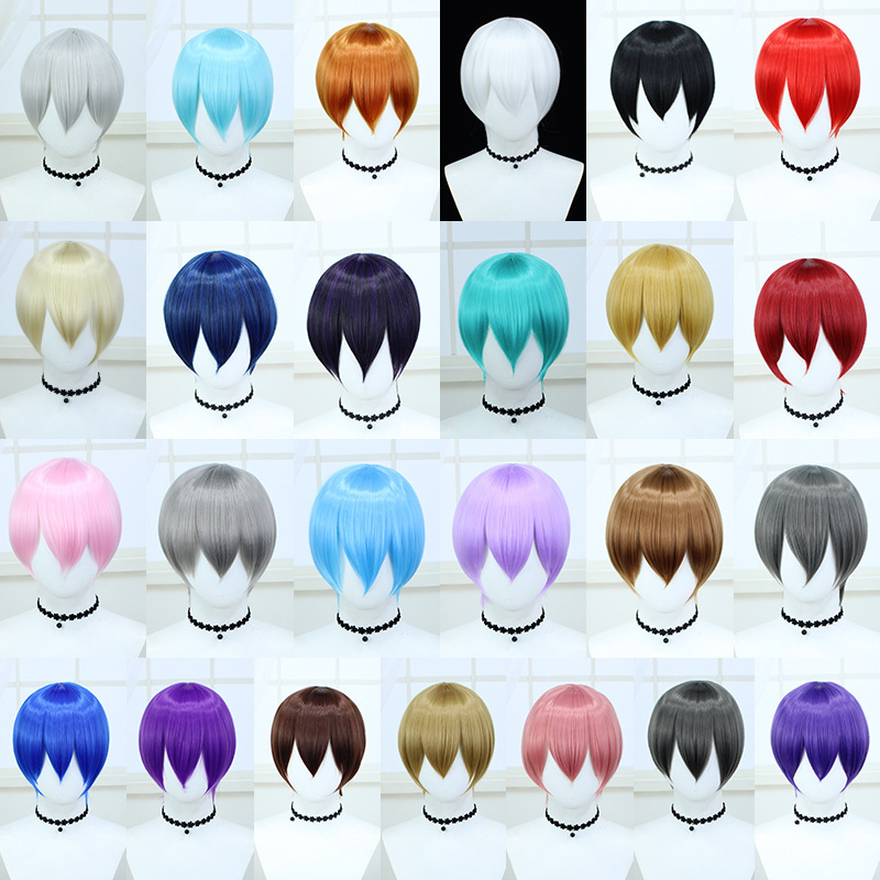 Boyish Face-Shaping Msn High-Temperature Silk Fake Hair Boy Hair 28cm Short Hair Scalp Head Universal Cos Wig
