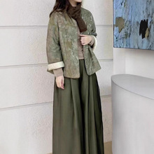 二色 新中式软暖轻盈真丝老缎提花夹棉外套秋冬国风气质棉服女67