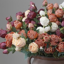 ins复古焦边小玫瑰花多头仿干花蔷薇假花家居客厅婚庆装马小