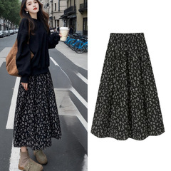 AI図フランス式の黒い花の半身のスカートの女性の春夏の新型のハイウエストはやせています。