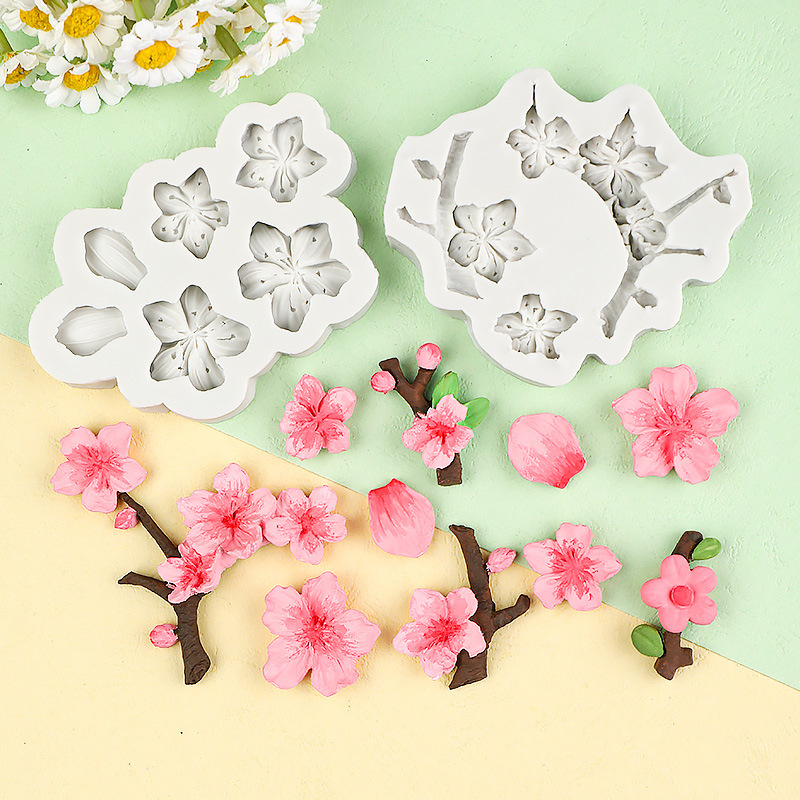 Simulación flor de durazno flor de ciruelo molde de silicona flor de ciruelo flor de chocolate decoración de pastel de pétalos de pegamento arcilla aromaterapia molde de herramienta de yeso