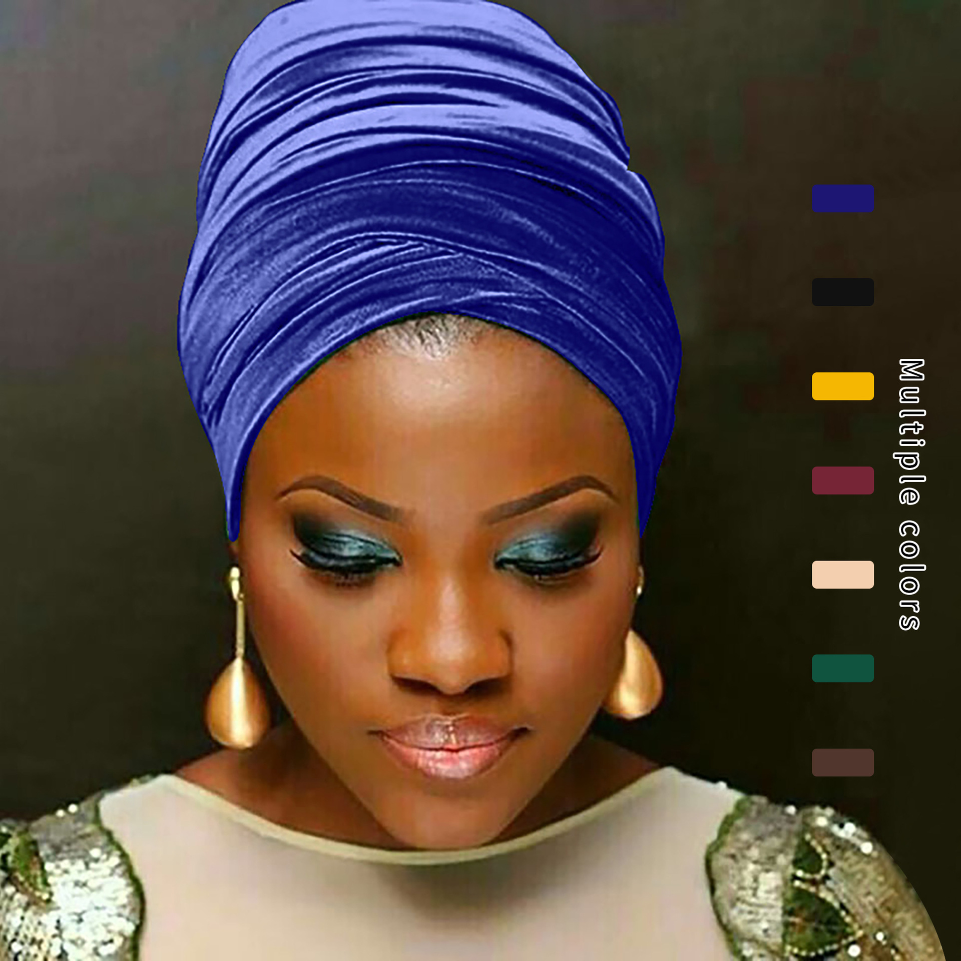 popular velvet turban solid color ethnic turban hat long tail hat women's head scarf hat_viptrois.com