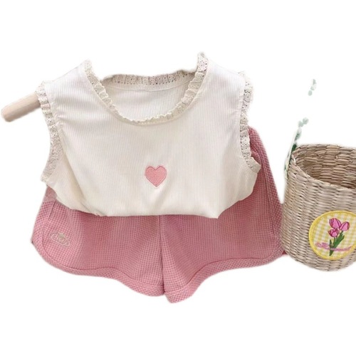 Fashionable Set for Girls - Summer New Trendy Casual Two-Piece Set for Kindergarten Friends - Tank Top + Short Pants