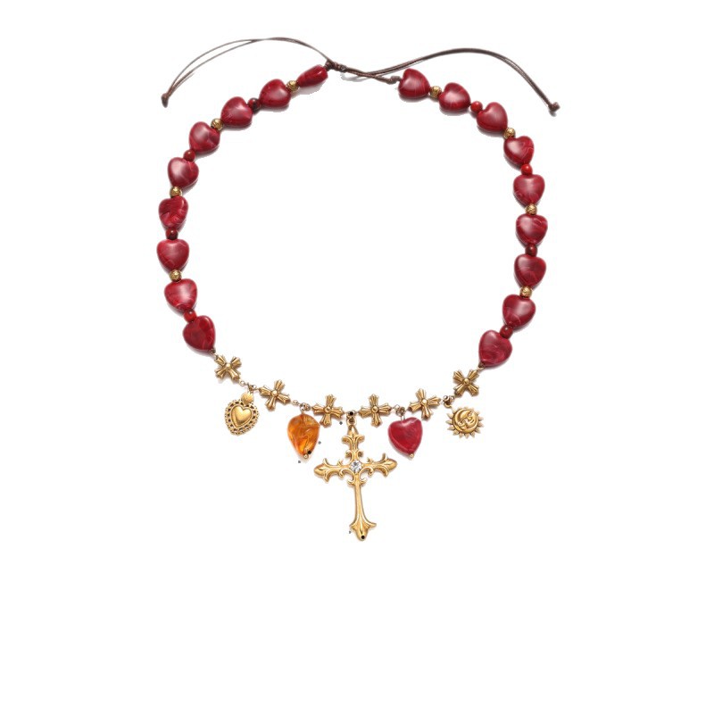 Alta Europa y los Estados Unidos acrílico acero inoxidable amor rojo cuentas de titanio colgante de acero en forma de corazón collar de explosión transfronteriza venta caliente