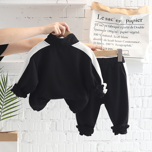 Men's casual clothing dropshipping: Spring/Fall new kids' patchwork long-sleeve hoodie set—2-piece outfit for little boys