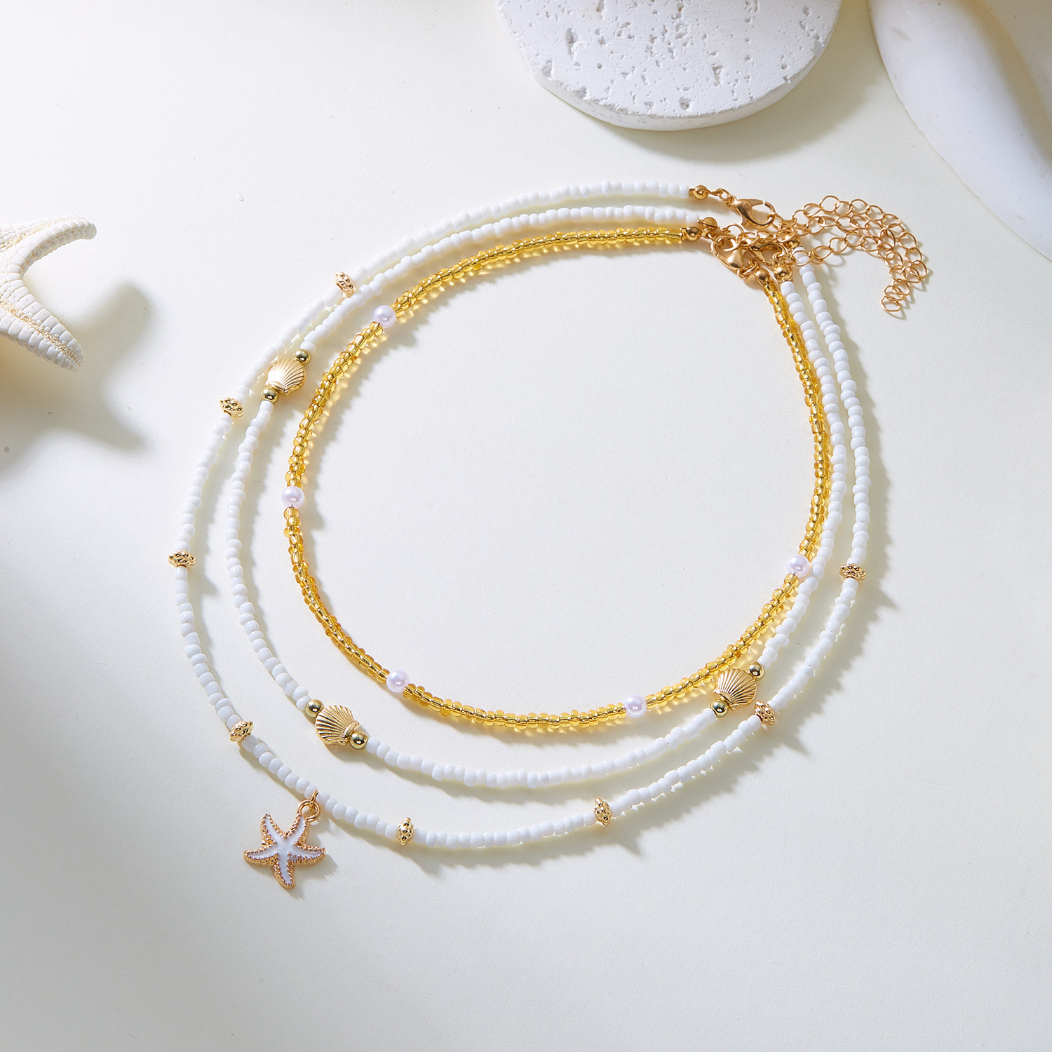 Set ketting en enkelbandje met schelp en ster kralen_voghion.com