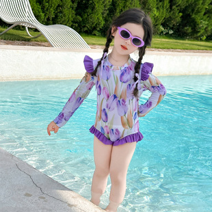 Girls One-Piece Swimsuit Summer 2025 New Baby Girl Sun Protection Swimsuit Summer Kidsren's Popular Long-Sleeved Swimsuit