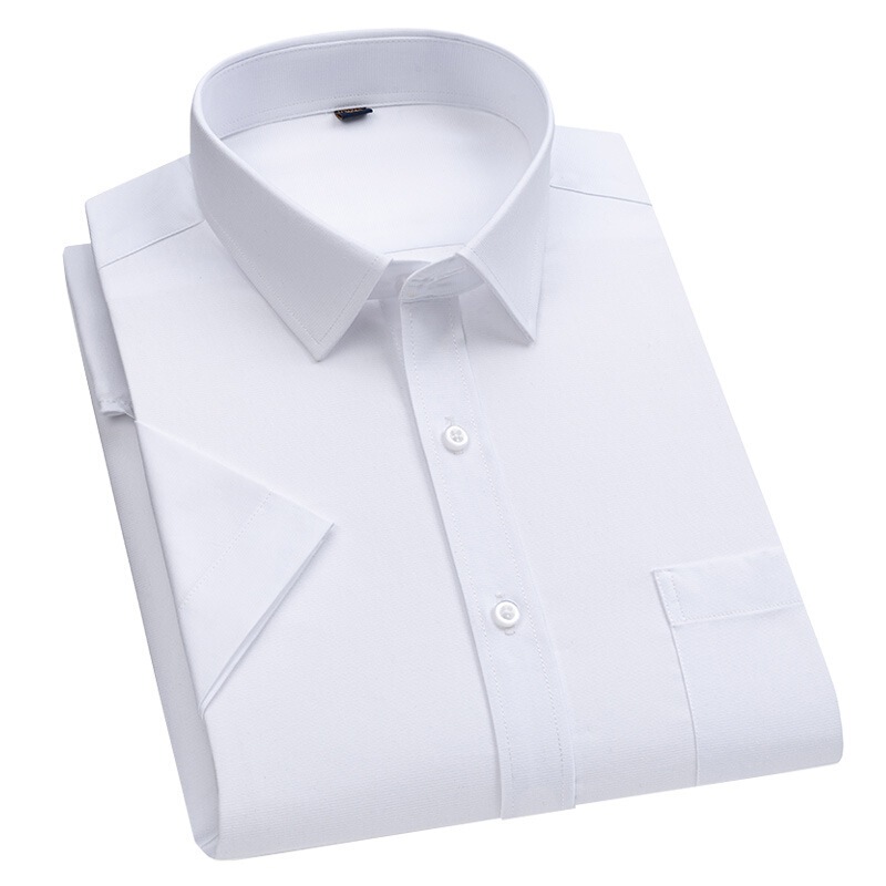 Men's White Short-Sleeve Shirt for Summer, Business Professional Workwear, Non-Iron, Cotton Blend, Plus Size