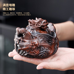 紫陶全手工堆雕飞龙手抓壶旅行茶具不烫手一壶两杯功夫茶具套装