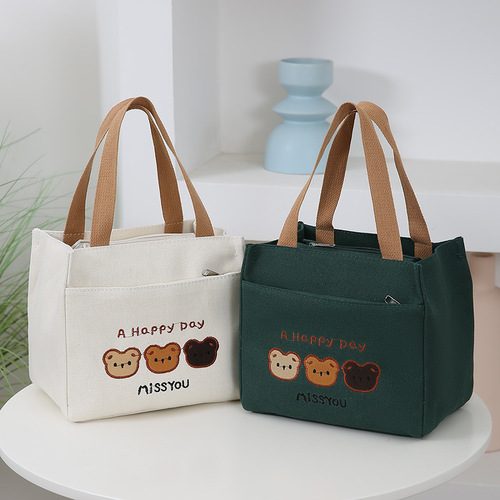 New canvas tote bag, large capacity, simple and practical, suitable for office workers and students, versatile, lunch box for moms, office lunch.