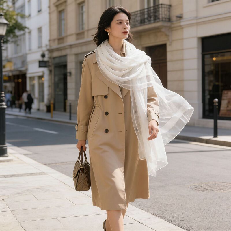 Elegant Lightweight Solid Color Mulberry Silk Scarf Women's Soft Breathable Water Ripple Advanced Sense Silk Shawl Decorative Silk Scarf