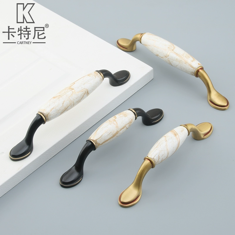 Ll European classical rose gold solid pure copper ceramic handle new Chinese style wardrobe cabinet door drawer all copper pull