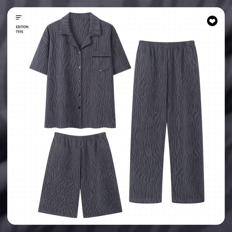 Pijamas de algodón para hombre de verano de mangas cortas pantalones cortos delgados de hombre de verano de ropa de casa grande tres piezas