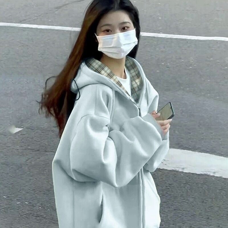 重磅华棉复合卫衣女新款宽松大码慵懒风拉链开衫外套超市批发品质|undefined