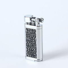 SK60銀色皮紋款打火機新款網紅打火機可重複使用充氣防風打火機