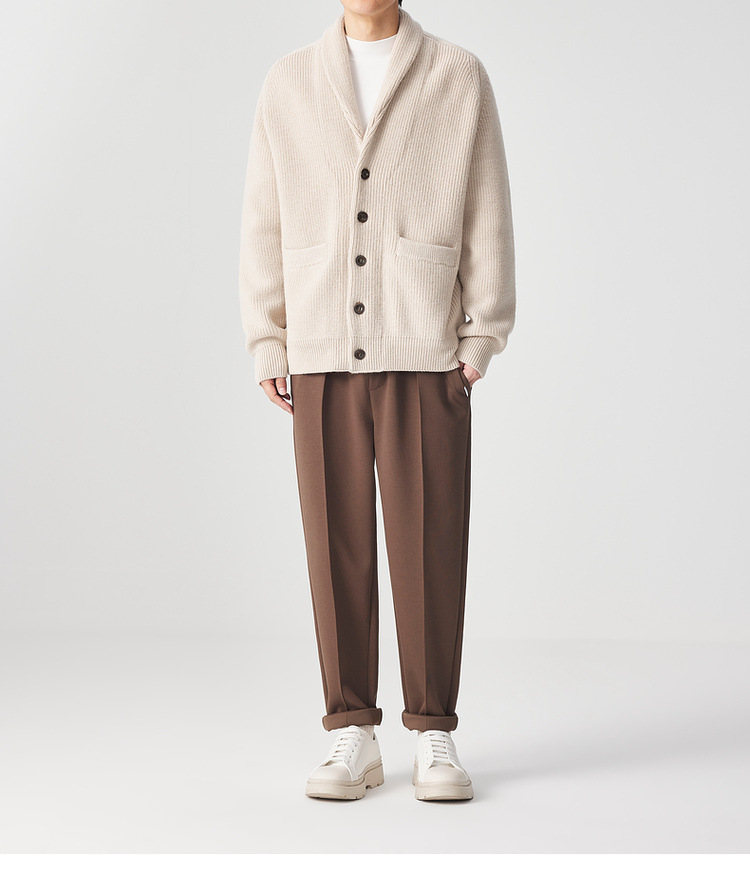 Áo khoác dệt kim len Merino nam tay raglan cổ lọ — Màu be chi tiết 23