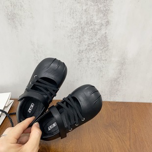 Casual Pure Color Kidsren's Style Rope Strap Decorated Shallow Mouth Mary Jane Small Leather Shoes 2025 Early Autumn Flats Shoes