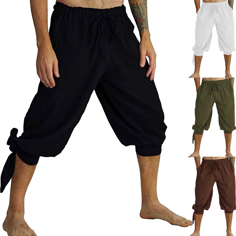 Halloween Vintage Pirate Pants Cuff Tie-up Renaissance Drama Stage Costume Pants